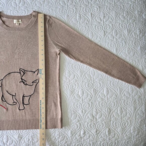 Maison Jules Heathered Mauve Pink Embroidered Cat Sweater in Misses size Medium - Picture 8 of 9